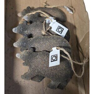 set of 5 Bear-Shaped Sandstone textured Ornament Twine Hanger holiday Christmas
